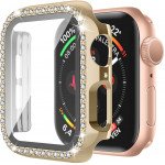 Wholesale Crystal Diamond Rhinestone Case with Built In Tempered Glass Screen Protector for Apple Watch Series 6/5/4/SE [40mm] (Gold)